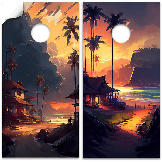 Tropical Sunset Painting - Cornhole Board Wrap - Set of 2