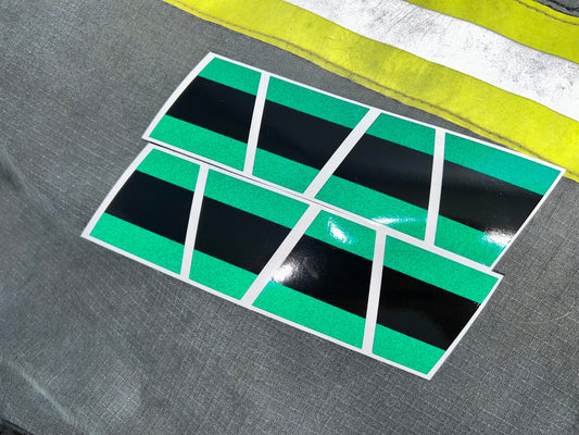 GREEN & BLACK TRIPLE STRIPE REFLECTIVE HELMET (TET) TETRAHEDRON 8 PACK