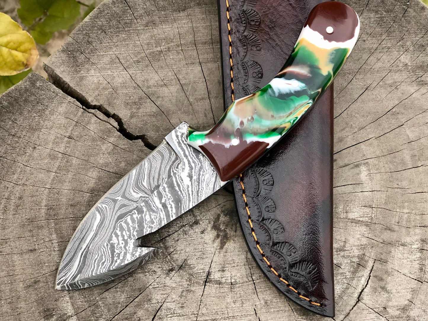 Damascus Guthook Knife