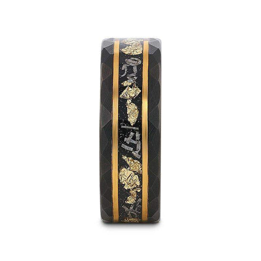 INFINIA Black Tungsten Band with Meteorite Inlay and Gold Flakes - 8mm