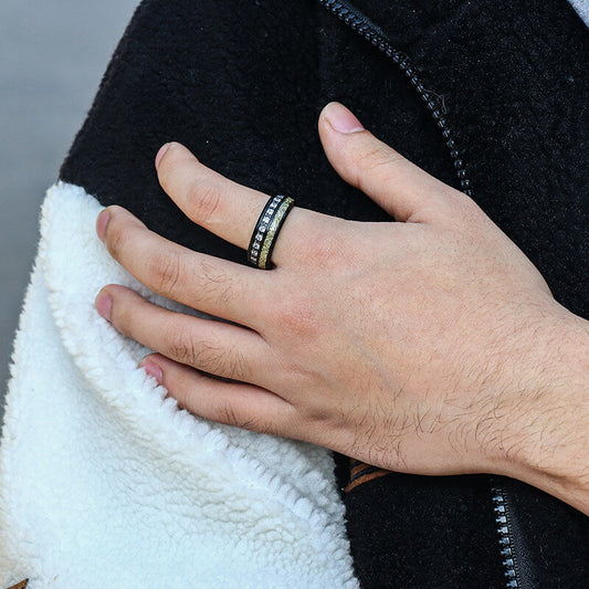 Irregular Texture Titanium CZ Stone Ring