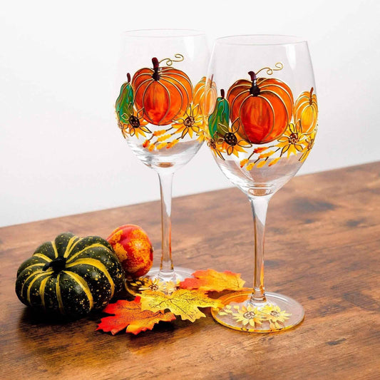 Painted Pumpkin Wine Glasses