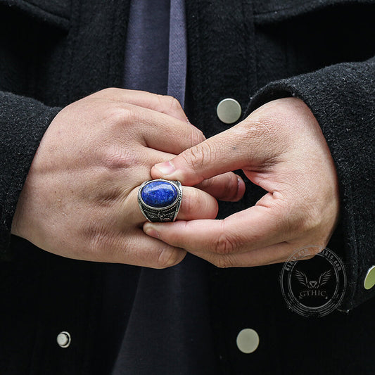 Lapis Lazuli Archangel Michael Stainless Steel Gemstone Ring