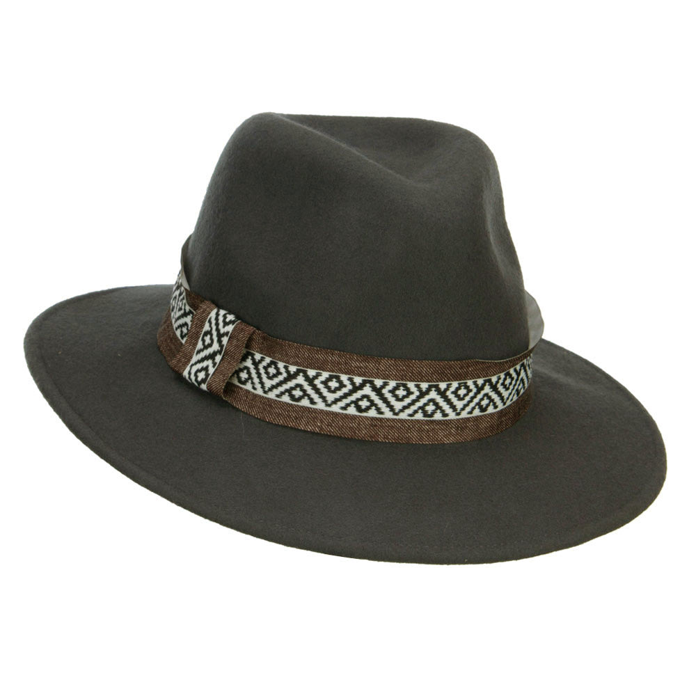 Women's Large Brim Tribal Wool Fedora