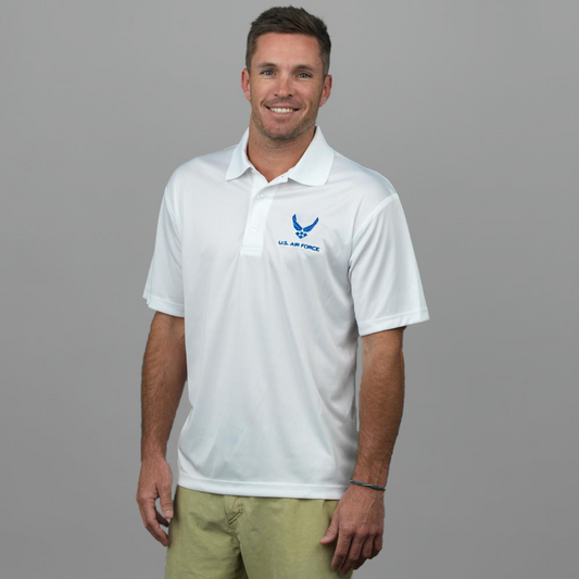 Air Force Wings Embroidered Performance Polo (White)