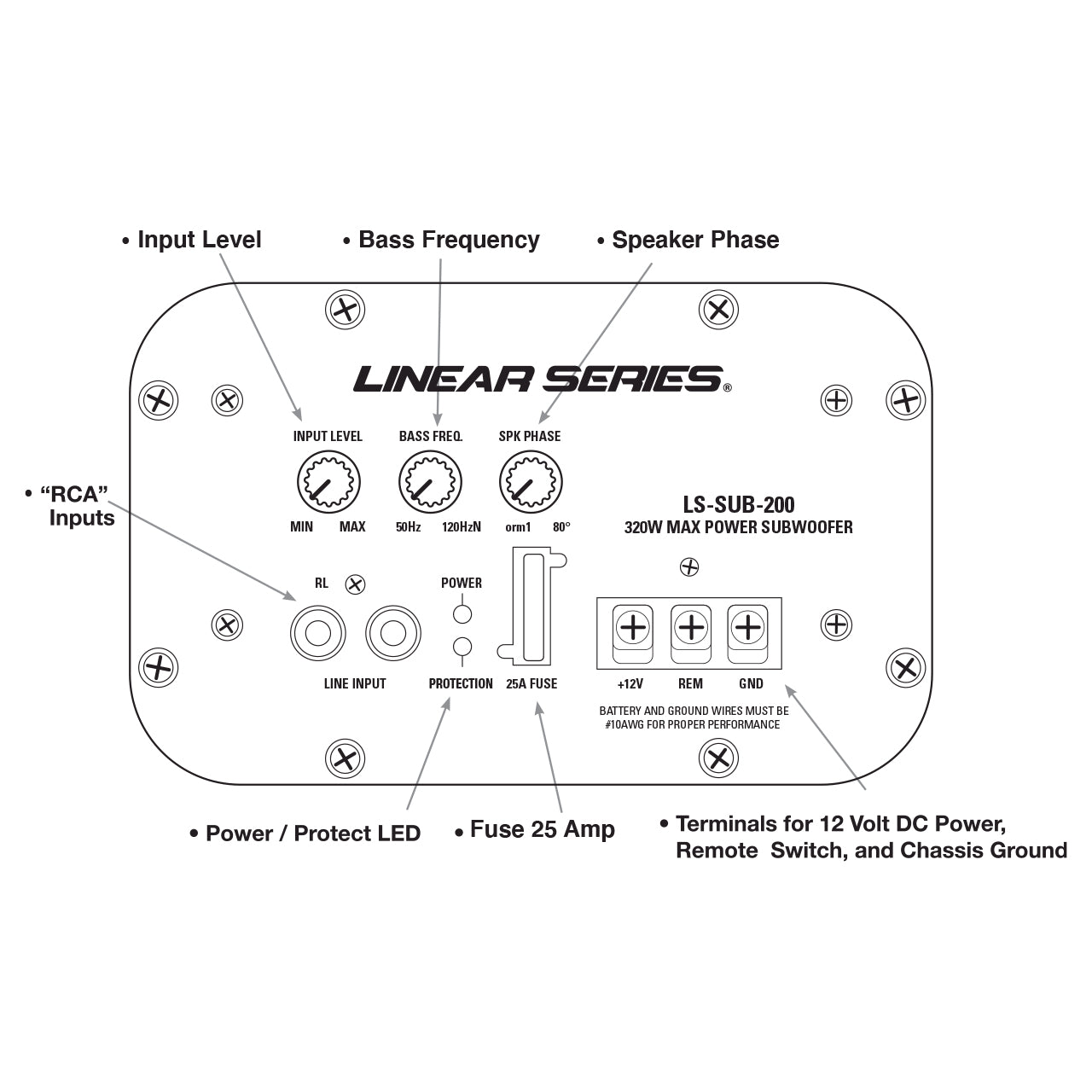 Linear Series LS-SUB-200 | 320-Watt Amplifier Powered 8" Ported Subwoofer