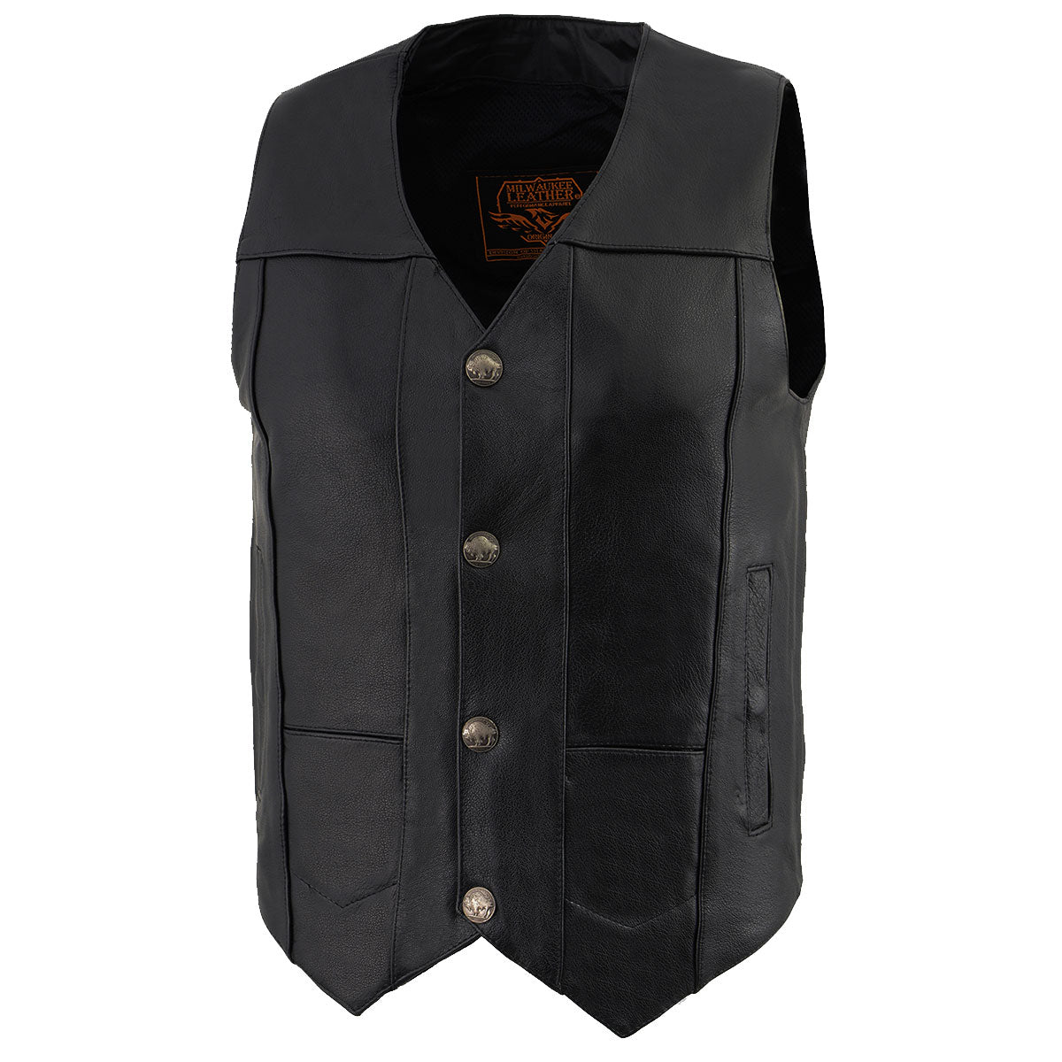Milwaukee Leather LKM3700 Men's Classic Black Leather Motorcycle Rider Vest w/ Buffalo Nickel Snaps Closure
