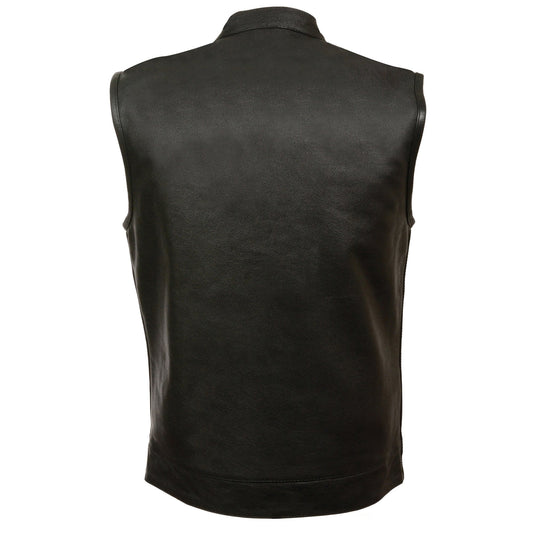 Milwaukee Leather LKM3710 Men's Black Leather Club Style Motorcycle Rider Vest w/ Zipper and Snap Button Closure