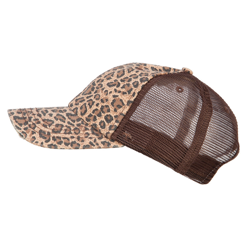 Low Profile Canvas Leopard Printed Mesh Cap