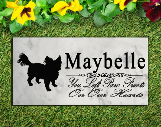 Personalized Long-Haired Chihuahua Memorial Stone – Marble Garden Marker, FREE 2-Day Shipping