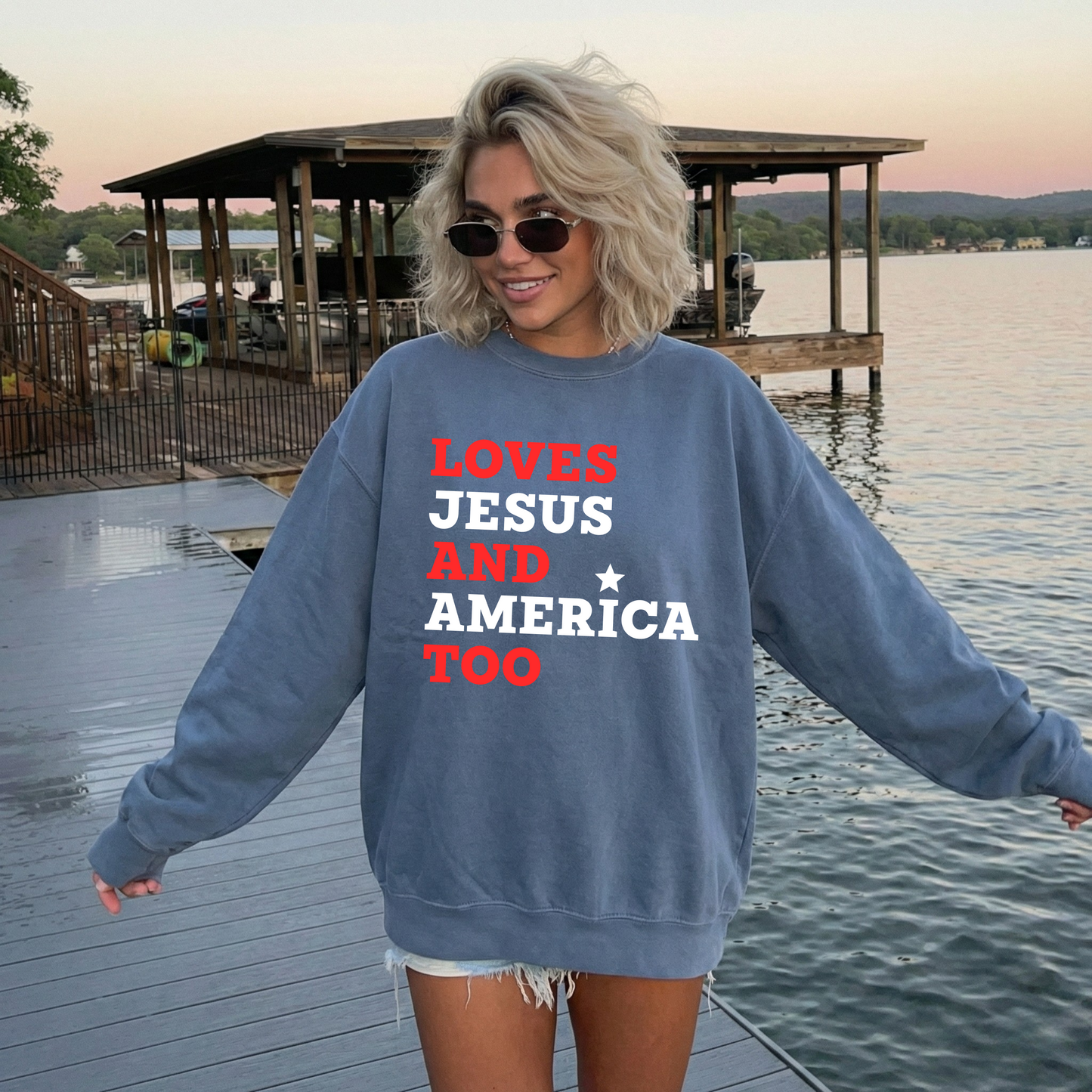 Love Jesus And America Too Crewneck Sweatshirt