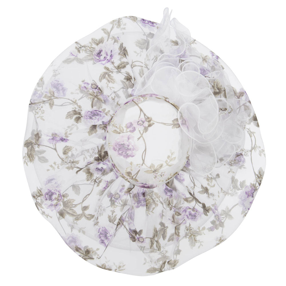 Floral Print Layered Brim Organza Hat