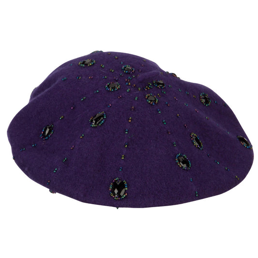 Ladies Starburst Beaded Trim Wool Beret