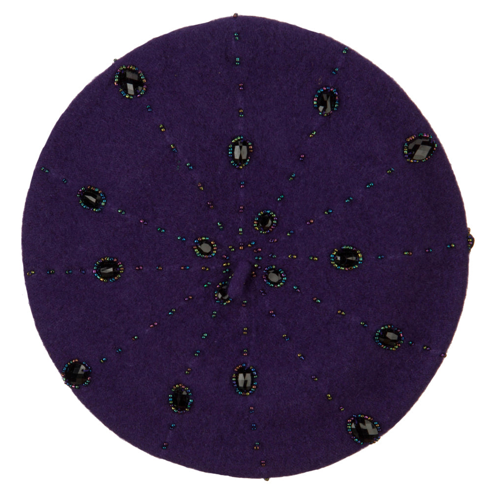 Ladies Starburst Beaded Trim Wool Beret