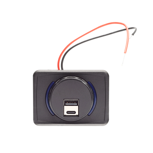 Magnadyne AUX-USB-SMACRC | Slim Profile 12V Surface Mount USB Type A & C Charger | 2 Ports | Blue LED