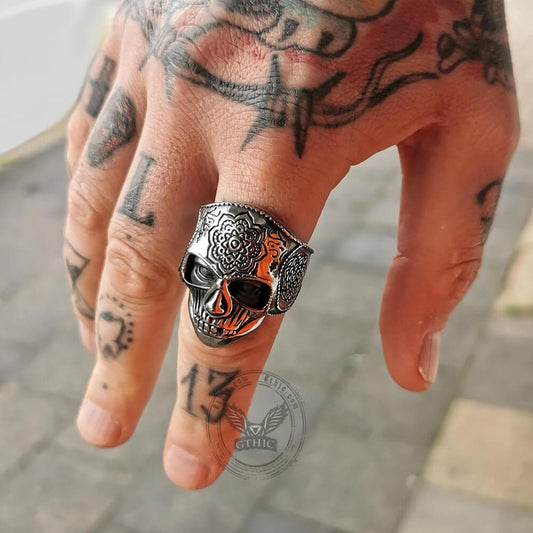 Mandala Flower Stainless Steel Skull Ring