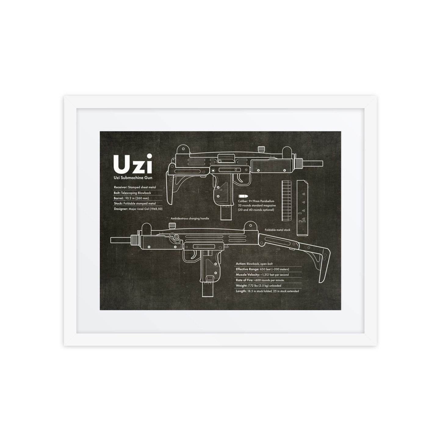 Uzi Schematics Framed Print