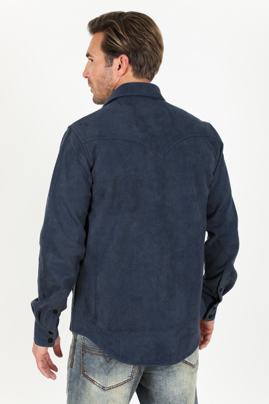 Men's Navy Faux Suede Overshirt