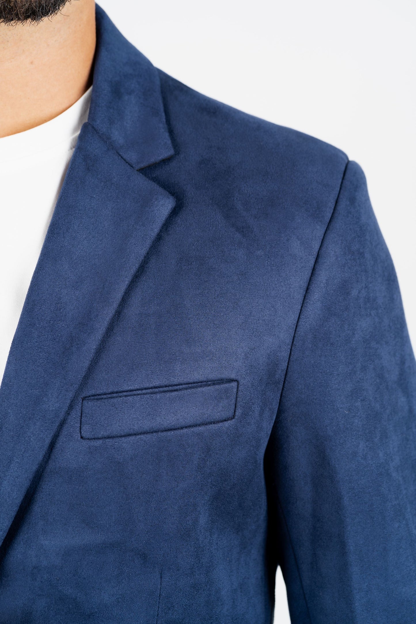 Men's Double Button Navy Faux-Suede Blazer