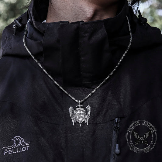 Michael Sword & Shield Archangel Wings Pure Tin Necklace