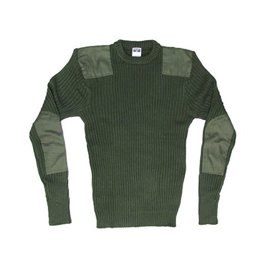 Military Style Crew Neck Acrylic Sweater with Patches - CLOSEOUT!