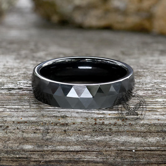 Minimalist Black Faceted Ceramic Ring