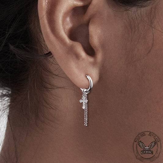 Minimalist Cross Chain Stainless Steel Hoop Earrings