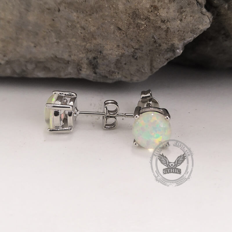 Minimalist Gem-Set Brass Stud Earrings