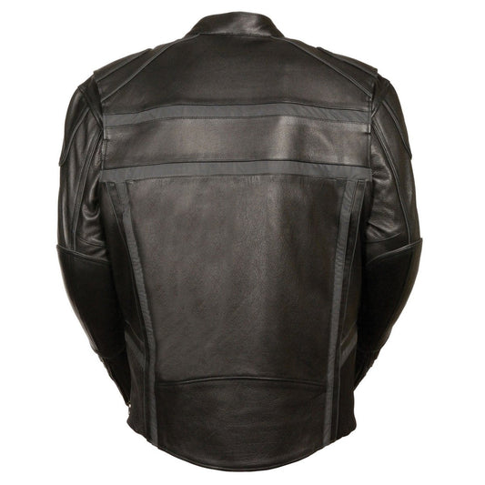 Milwaukee Leather ML2083 Men's Black Premium Leather Vented Motorcycle Rider Jacket w/ Reflective Piping