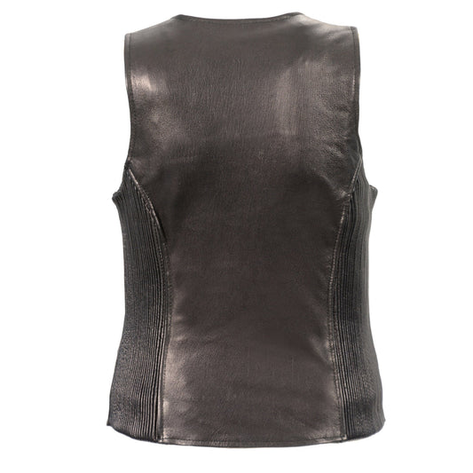 Milwaukee Leather MLL4555 Women's Black Premium Leather Zipper Closure Motorcycle Rider Vest w/ Stretch Side Panel