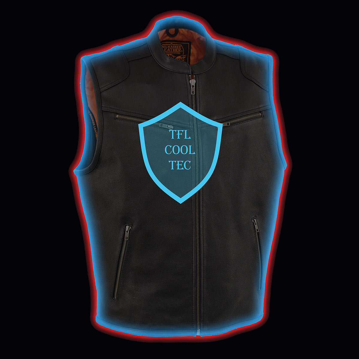 Milwaukee Leather MLM3502 Men's Black Premium Leather Motorcycle Rider Vest with Cool-Tec Leather Treatment Tech