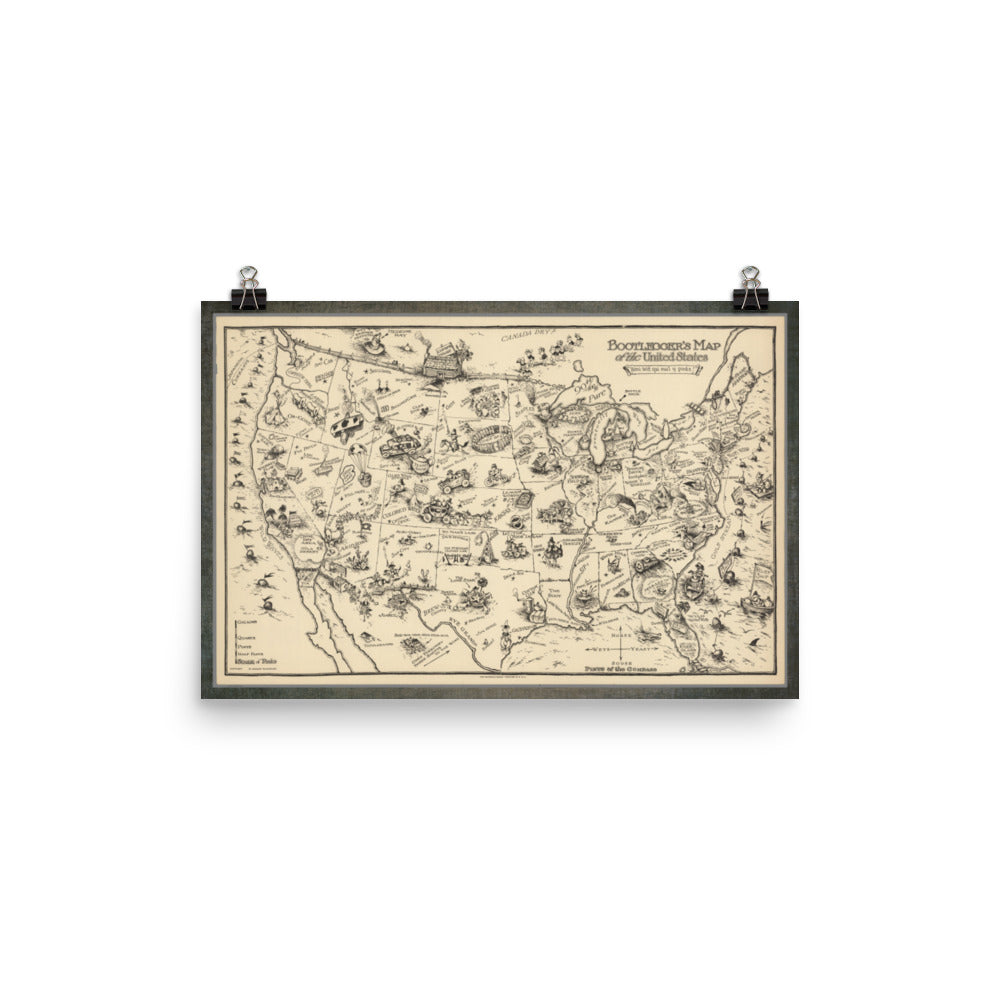 Bootlegger's Map of the United States 1928 Prohibition Map