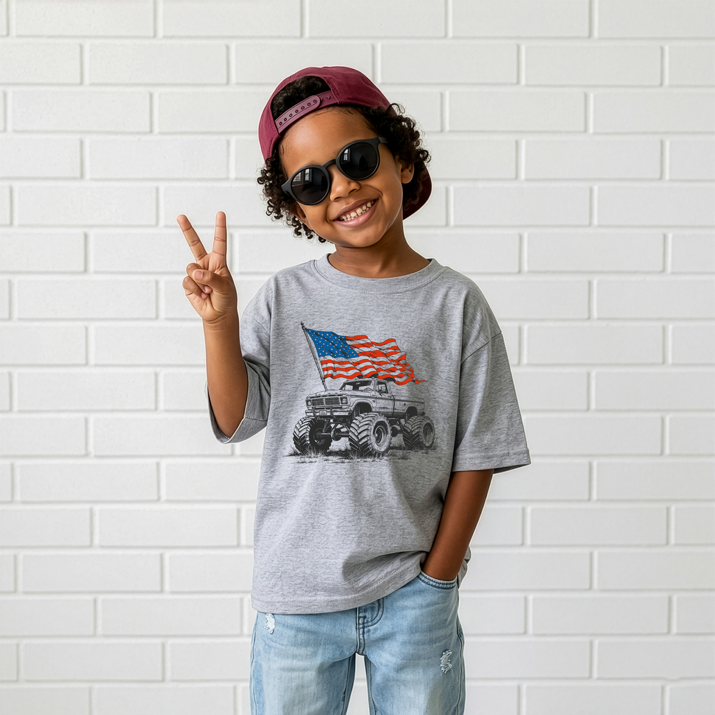 Monster Truck American Flag T-Shirt