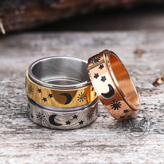 Moon Star Sun Stainless Steel Spinner Ring