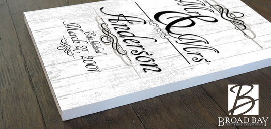 Mr & Mrs Wedding Gift Sign Personalized Name and Established Date Solid Wood