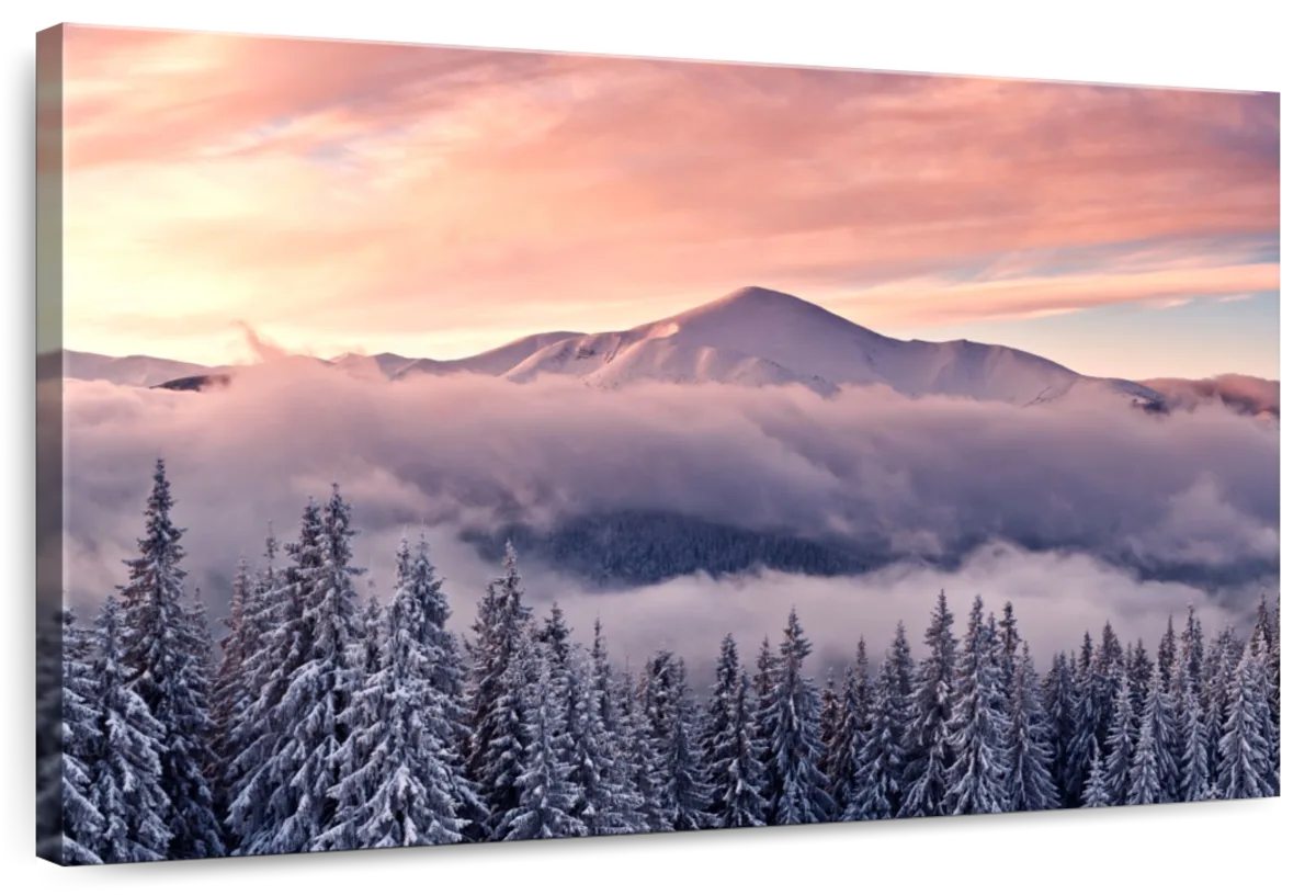 Snowy Mountain At Sunset Wall Art