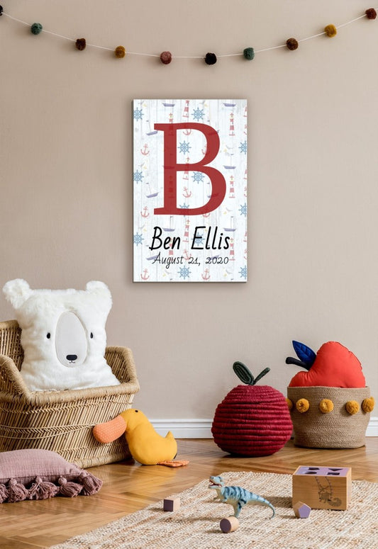 Nautical Monogram Name Sign for Baby Boy Nursery Room or Bedroom