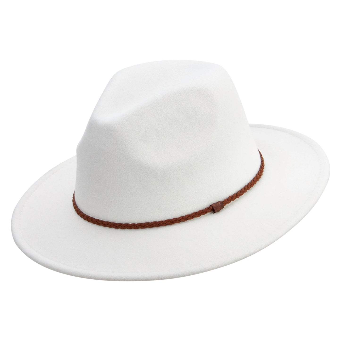 Unisex Braid Leatherette Band Trim Large Brim Polyester Fedora Hat