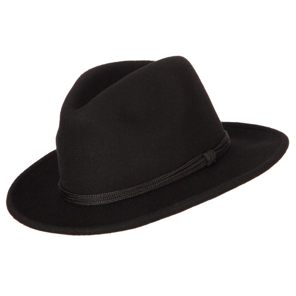 Unisex Wool Felt Satin Rope Band Trim Pinched Crown Fedora Hat