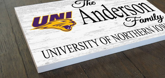 Northern Iowa Family Name Sign – Personalized UNI Wood Wall Art