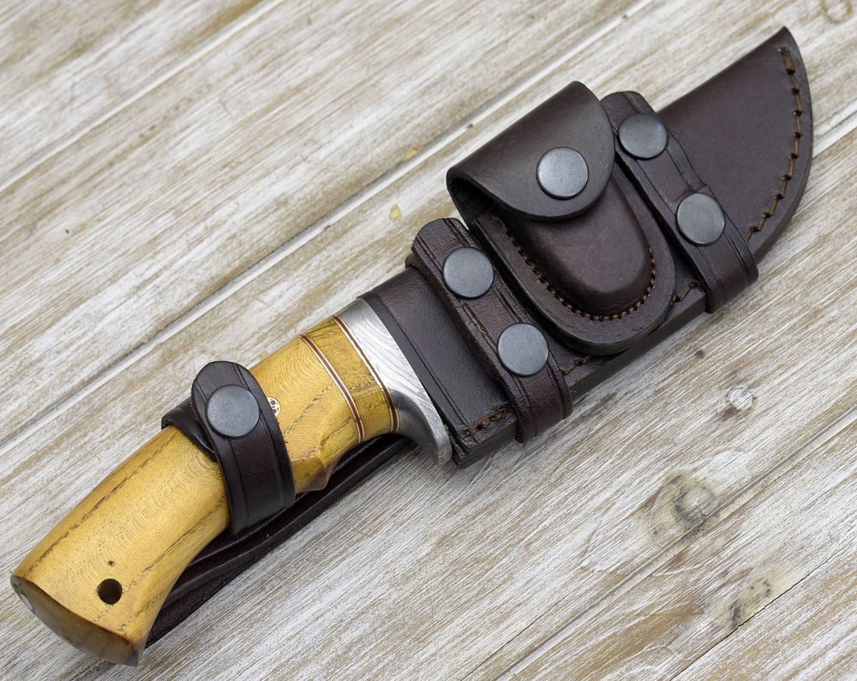 Odyssey Damascus Hunting Knife with Exotic Yellow Heart Handle