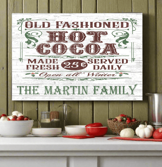 Old Fashioned Hot Cocoa Christmas Holiday Sign - Wooden Vintage Style