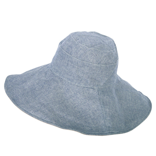 Women's Pinstripe 5 Inch Reversible Brim Cotton Dressy Hat