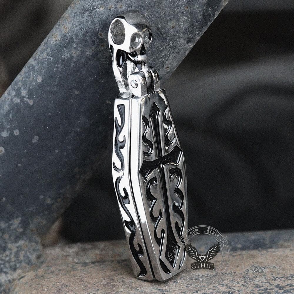 Openable Coffin Stainless Steel Skull Pendant