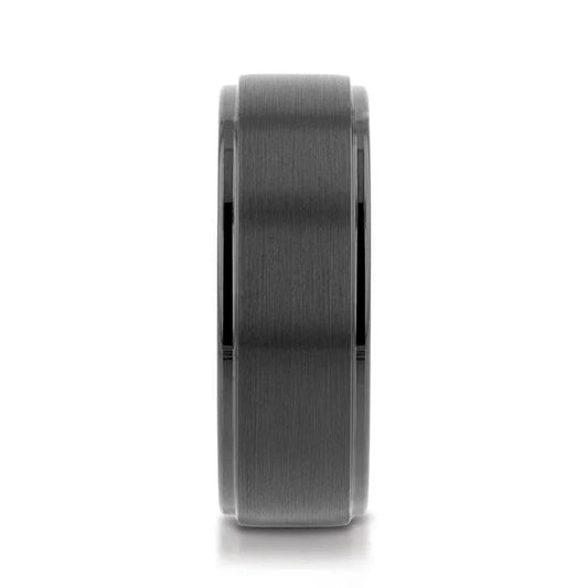 ORION Flat Black Tungsten Ring with Brushed Raised Center & Polished Step Edges - 6mm - 8mm