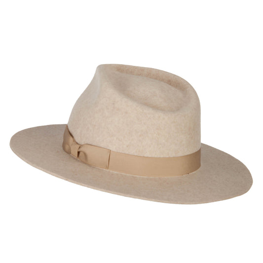 Women's Wool Felt Grosgrain Ribbon Band Trim Pinched Crown Fedora Hat