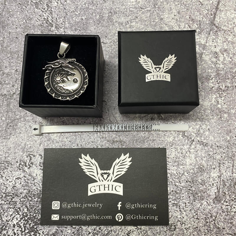 Ouroboros Skoll and Hati Wolf Stainless Steel Pendant