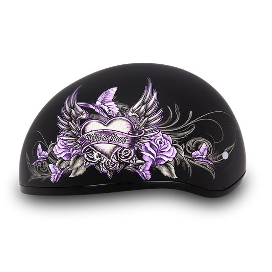 DOT Approved Daytona Motorcycle Half Face Helmet - Skull Cap Graphics for Men & Women, Scooters, ATVs, UTVs & Choppers - W/ Wild At Heart