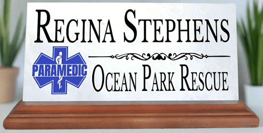 Personalized Paramedic Desk Nameplate – Custom Marble Plaque with Name & Department