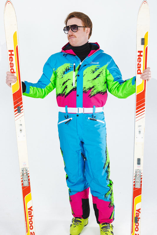 The Park Rat | Men's Neon Spray Design Retro One Piece Ski Suit